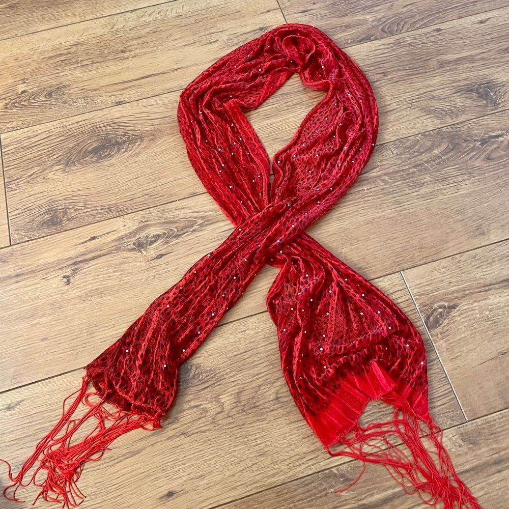 Beautiful Red animal print rhinestone scarf